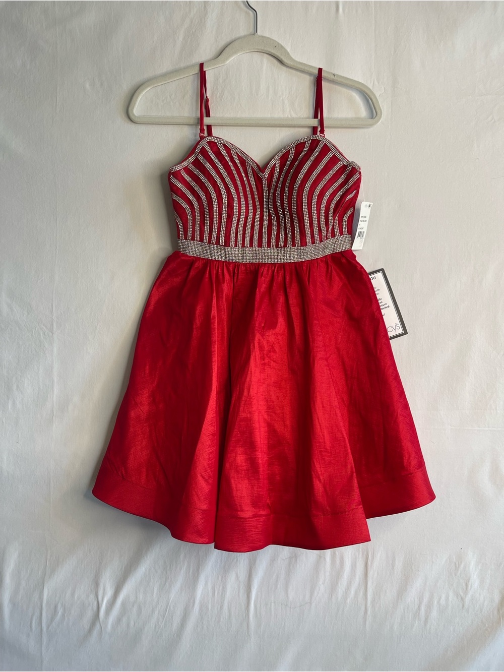 Crystal Doll Red Mini Dress with Silver Striped Bodice